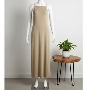 Old Navy Tank Dress L Beige‎ Ribbed Knit Midi Soft Alternative Coastal Minimal
